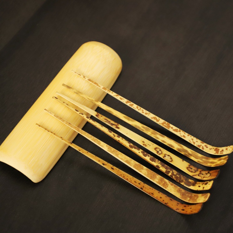 Cross-Border Matcha Tea Set with White Bamboo and Purple Bamboo Carbonized Bamboo Tea Scoop, Direct Sales from Manufacturer