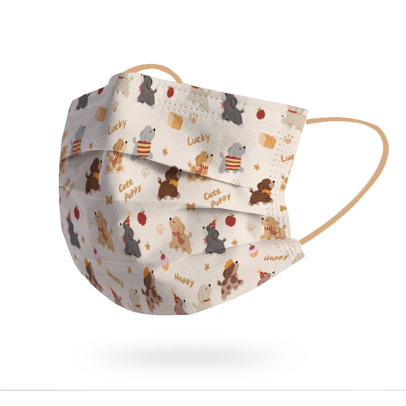 Dachshund Protective Mask for Women, Cute, Good-Looking, Face-Showing, Cartoon Pattern, Fashionable, White and Gentle, Individually Packaged