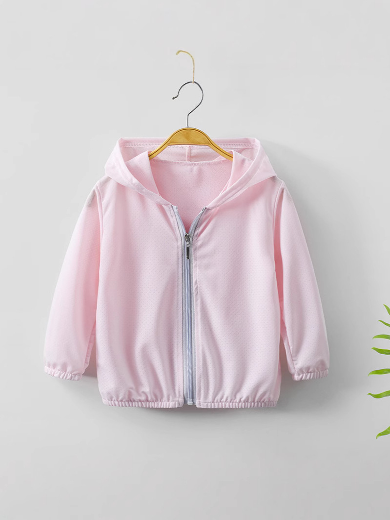 Summer new children's ice silk thin sunscreen clothing for boys and girls hooded long sleeve sunscreen clothing a generation of hair