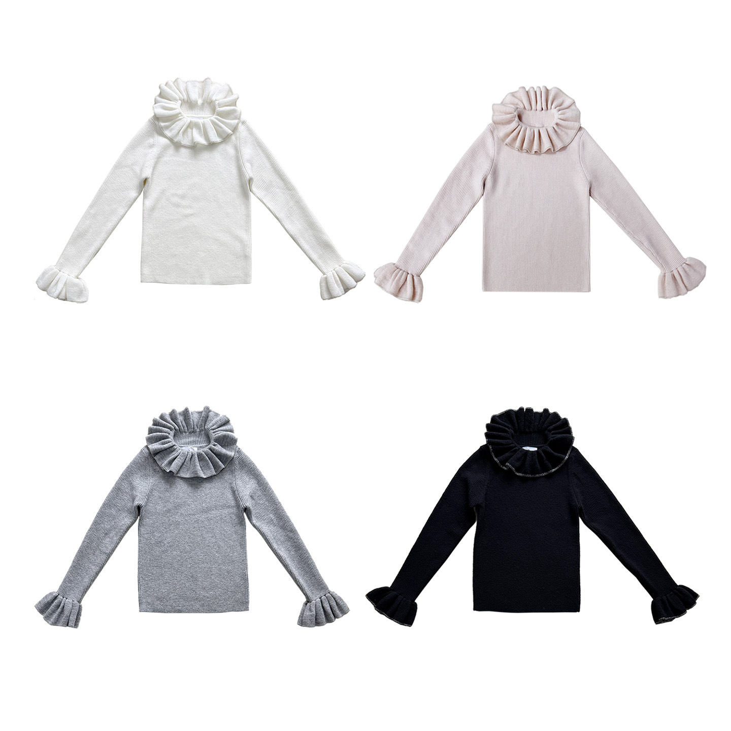 Базовая рубашка для девочек из шерсти с рюшами и золотым кружевом, облегающий вязаный свитер, новый стиль для детей осень и зима 2025