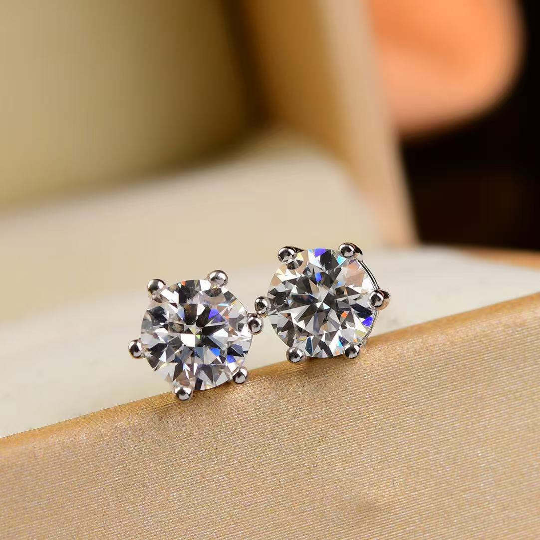Серьги из платины Pt950, классические серьги с шестью зажимами, 50 пунктов, 1 карат, комплект серег с выращенными бриллиантами, экспорт 18К золота