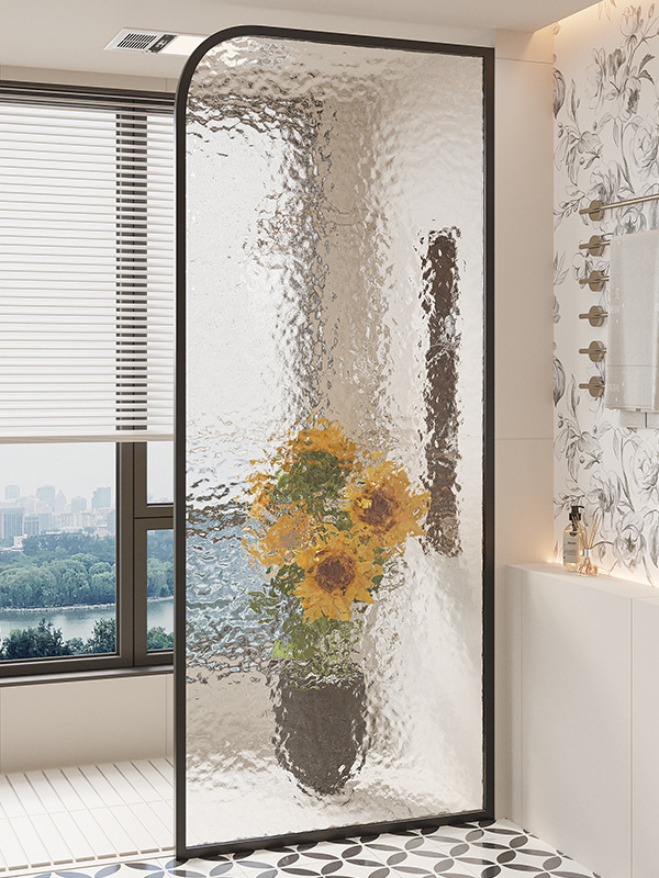 Stainless Steel Bathroom Water Ripple Glass Screen Dry and Wet Separation Towel Rack Shower Room Toilet Shielding Partition