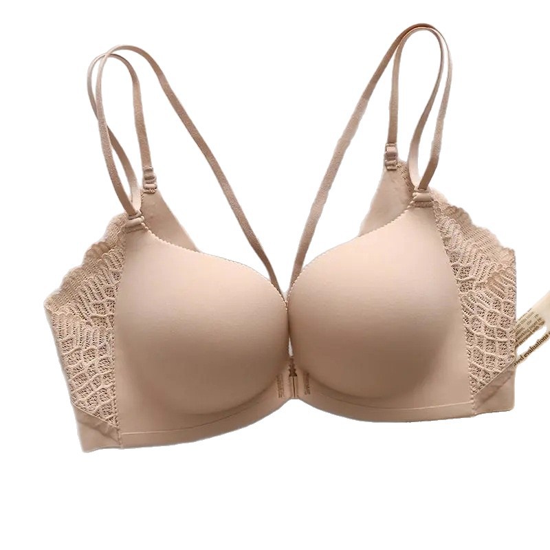 Japanese Beauty Back Front Buckle Bra Without Rims Intimates for Women with Small Breasts, Thickeneded Flat Chest, Comfortable and Traceless Push-Up Bra