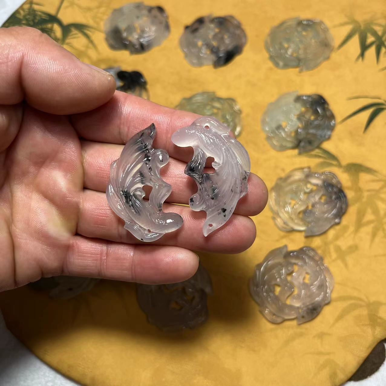 Natural Jade Pisces with Crafts Xiuyan Jade Carving Pendant Pendant Accessories