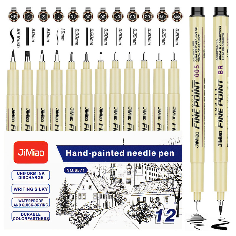 Needle pen cherry blossom with waterproof hook pen art cartoon design straw pen hand-painted needle painting pen wholesale