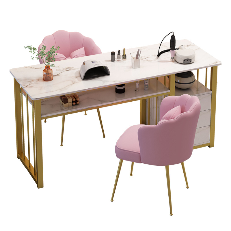 Nail Table Double Manicure Table and Chair Set Modern Manicure Table Economical Salon Furniture for Manicure Use