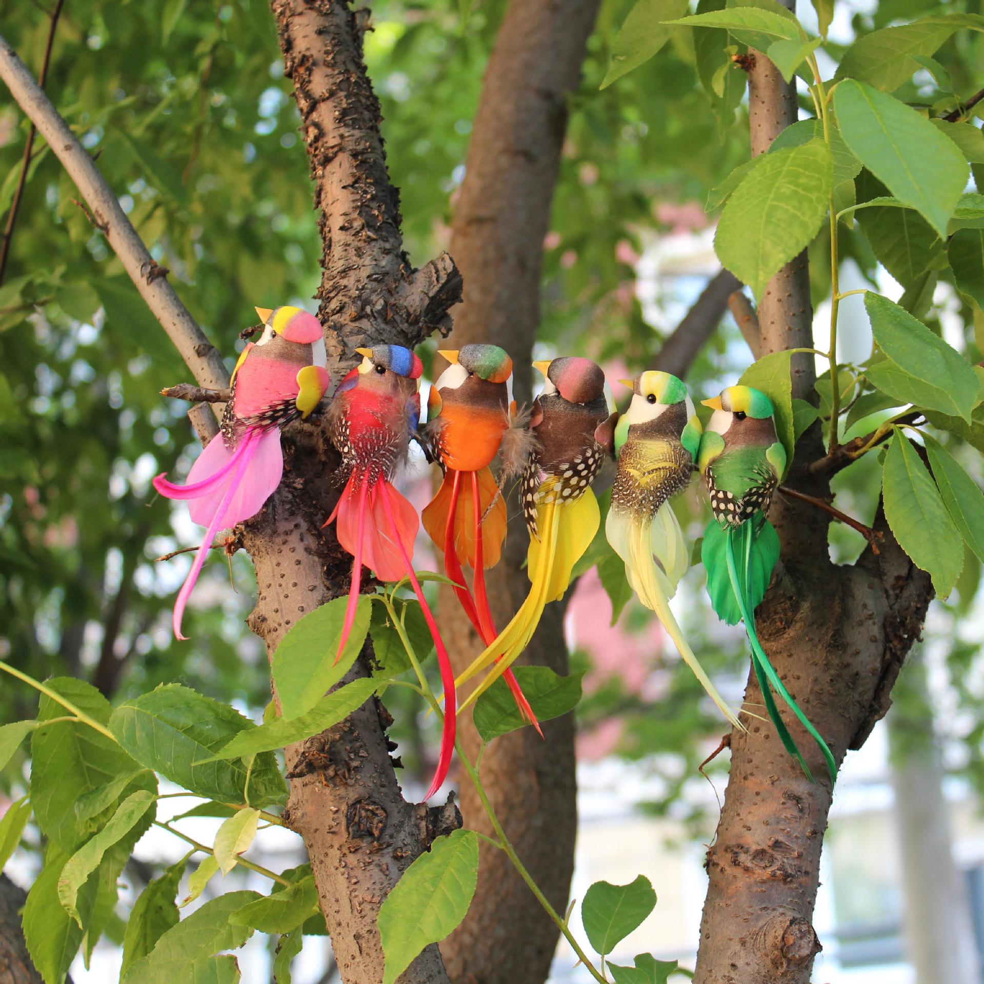 In stock simulation 14cm feather Bird six-color mixed batch bird/long tail silk bird/Green Plant Garden Crafts decoration wholesale