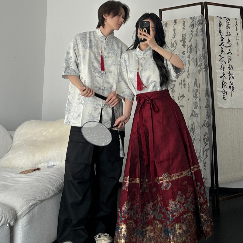 764 Real Shot Couple Jacquard Short Sleeve Men's and Women's Set Class Uniform School Uniform Graduation Photo Oriental Aesthetics