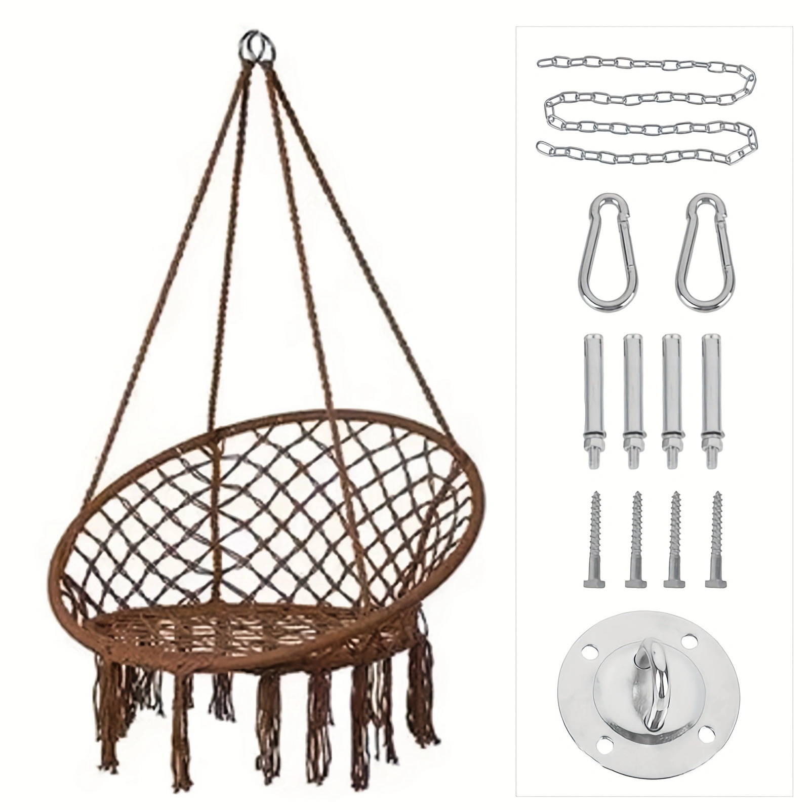 Ins Scandinavian Style Tassel Hanging Chair Hand-Woven Hanging Basket Cotton Rope Swing Outdoor Hammock Balcony Cradle Chair Wholesale