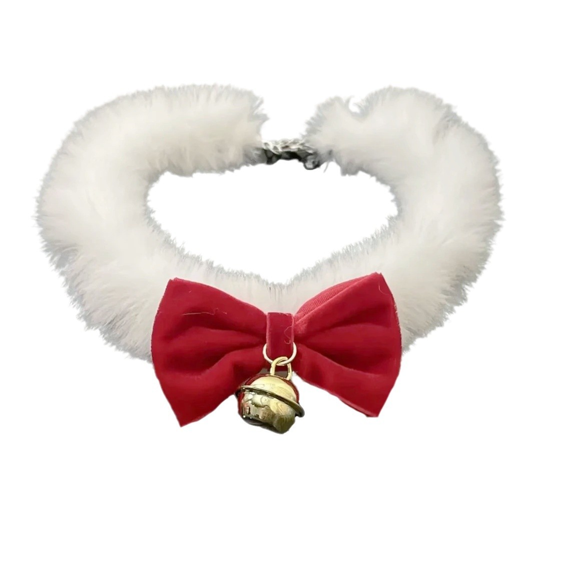 New Year Cute Girl Christmas Plush Necklace Sweet Red Bow Bell Choker Collar Chain