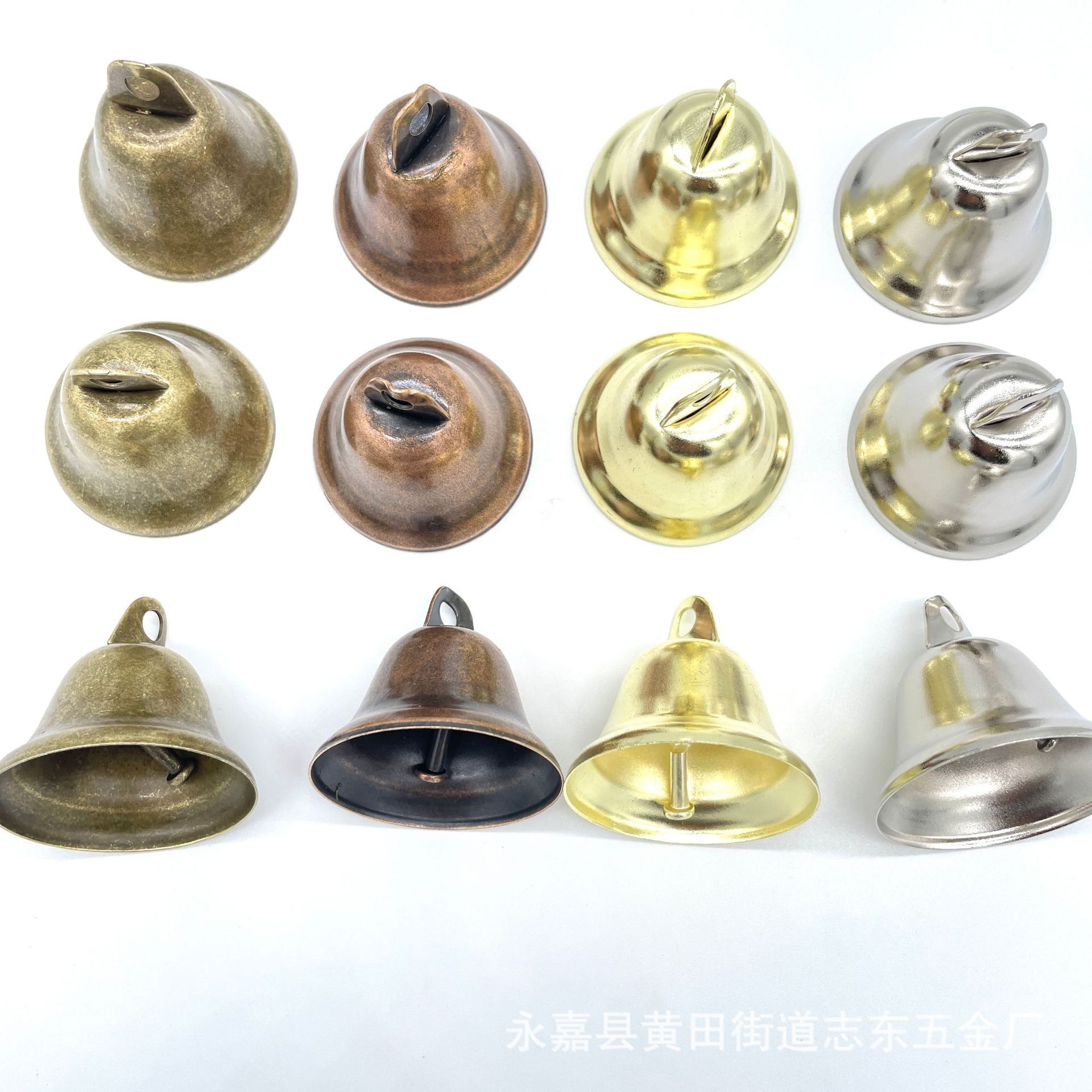 Retro color 38mm open bell hanging hammer horn bell thickened diy wind chime Christmas bell accessories nickel plated