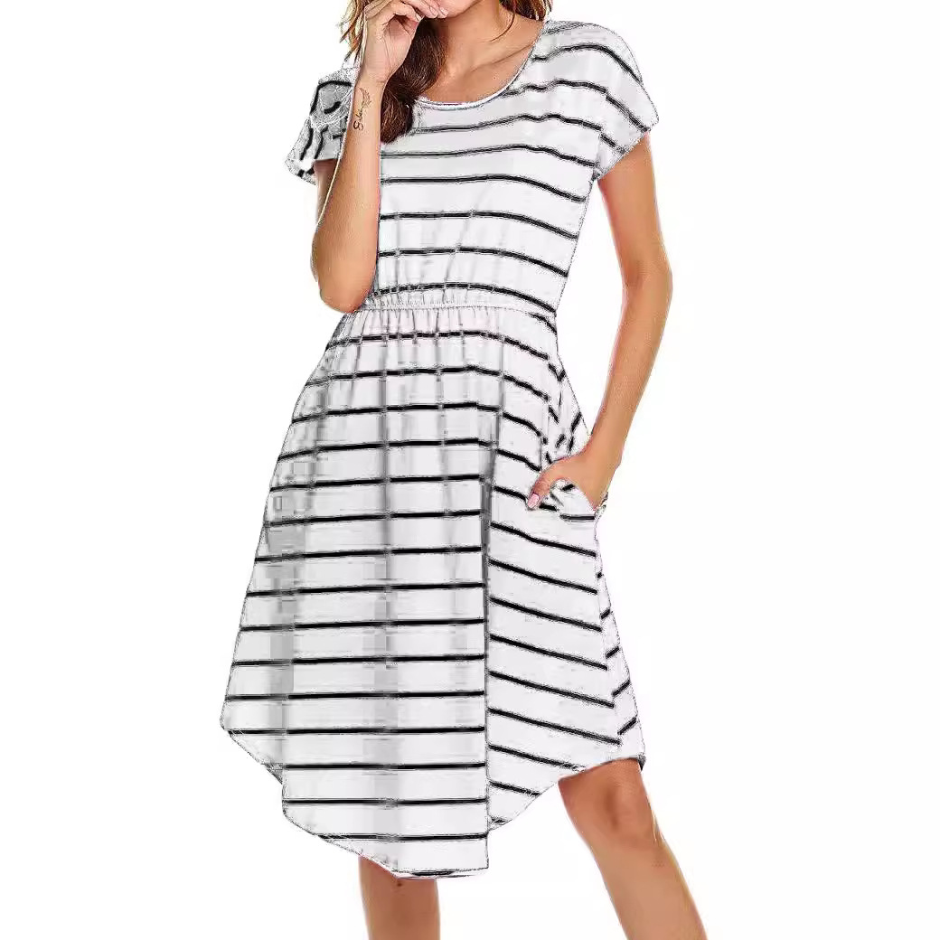 2025 Amazon Aliexpress Popular Stripesd Multi-Functional Stripesd Maternity Wear Mother's Nursing Dress in Stock