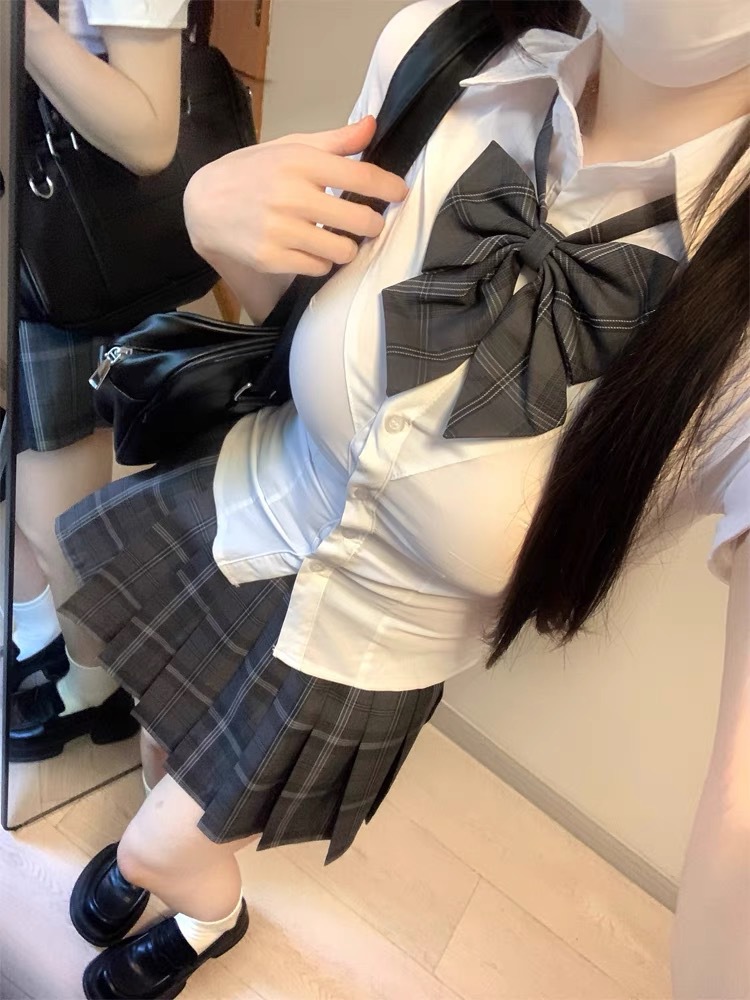 Jk Uniform Tight Waist Shirt Top Short Sleeve Original Genuine Academy Style Slim Fit Slimming White Shirt Spice suit