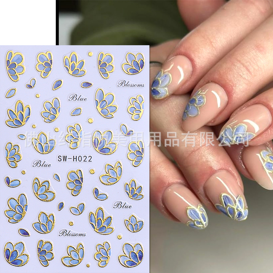 Cross-border hot nail stickers wholesale ins Japanese bronzing cherry petals leaves small fresh spring and summer nail stickers