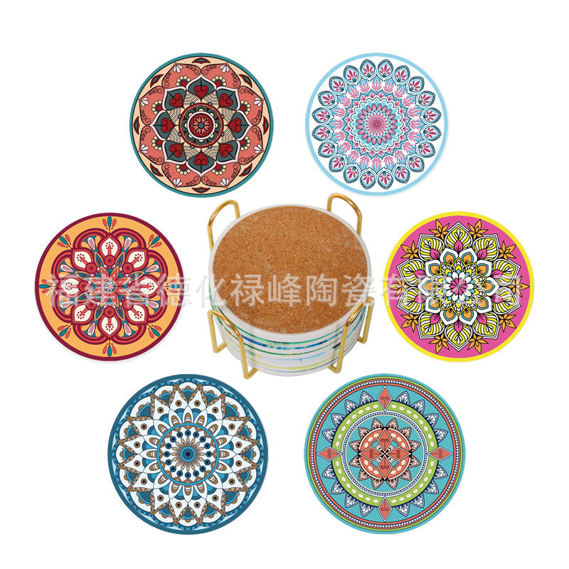 Manufacturer Cross-Border Amazon Popular Round Ceramic Coasters, Household Pot Mats, Water-Absorbent Insulated Placemats, Ceramic Coasters