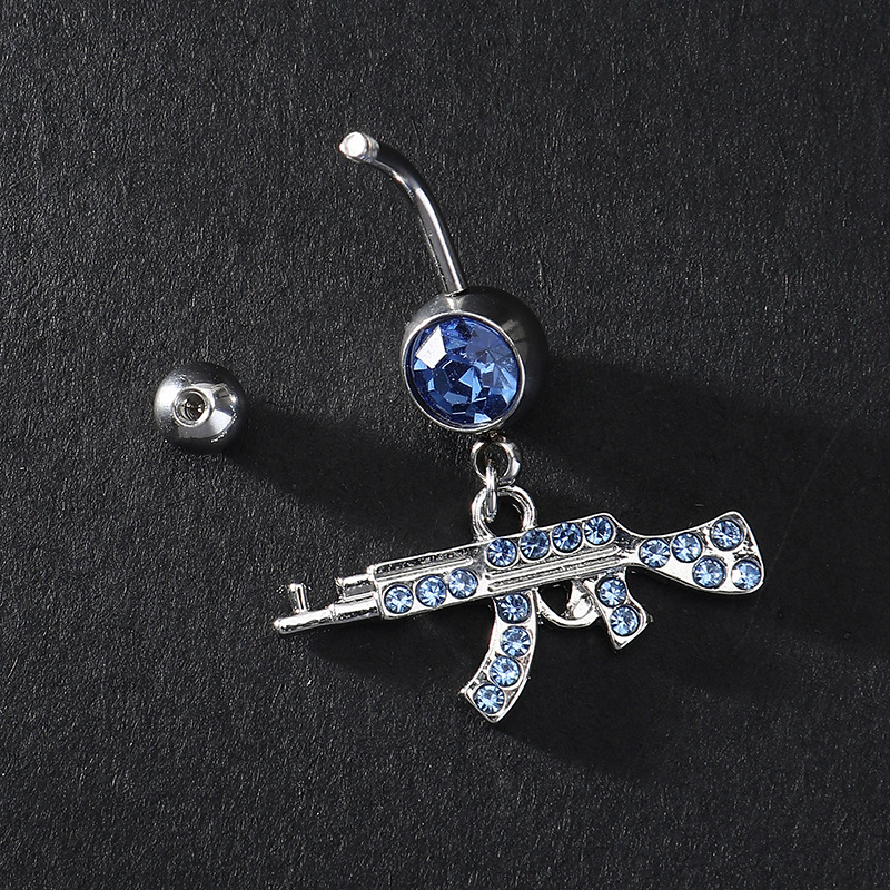 European and American Foreign Trade Style Belly Button Buckle Rhinestone Rifle Type Belly Button Nail Fashion Sexy Style Navel Ring Piercing Jewelry