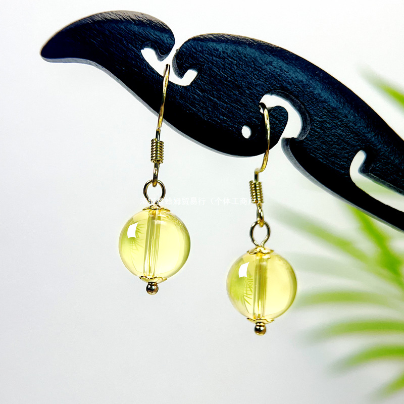 Natural Citrine High-End Earrings Amethyst Earrings 2025 New Earrings Tiger Eye Stone Women's National Style Earrings