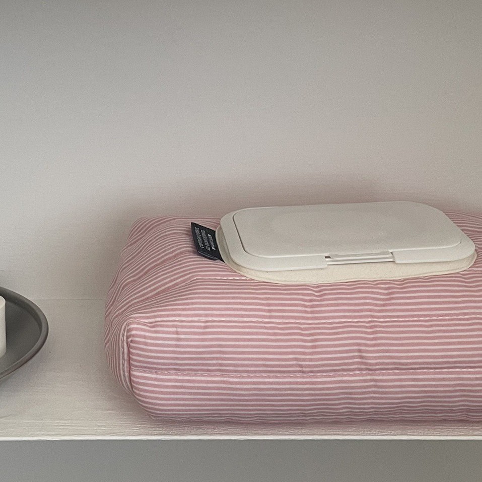 Ins New Quilted Multicolor Striped Fabric Wipes Bag Portable Flip-on Removable Car Tissue Bag Storage