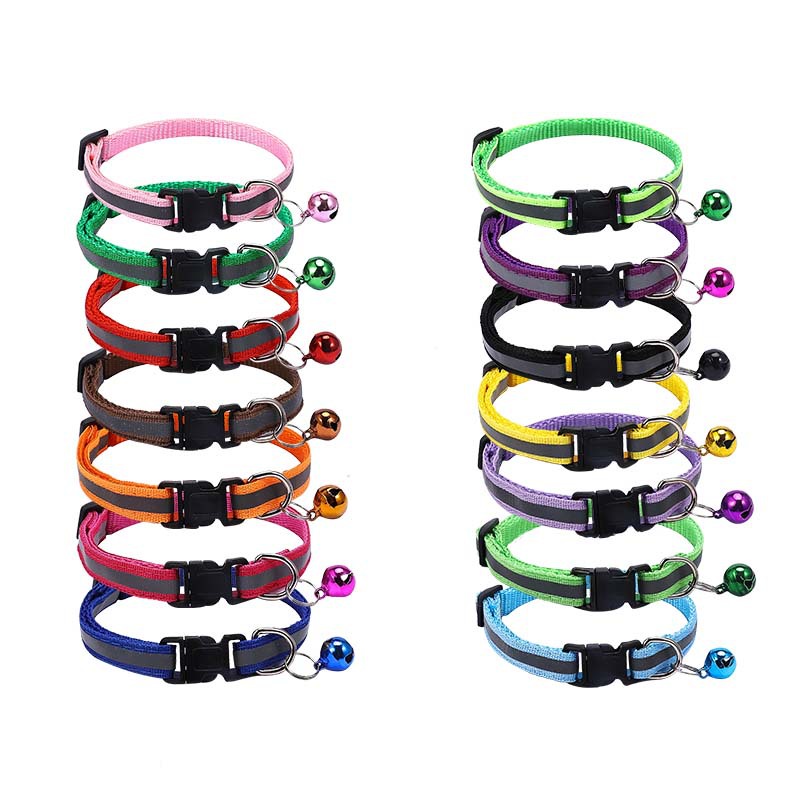 Рефлексирующий ошейник с черной пряжкой для собак и кошек, колокольчик, оптовая продажа