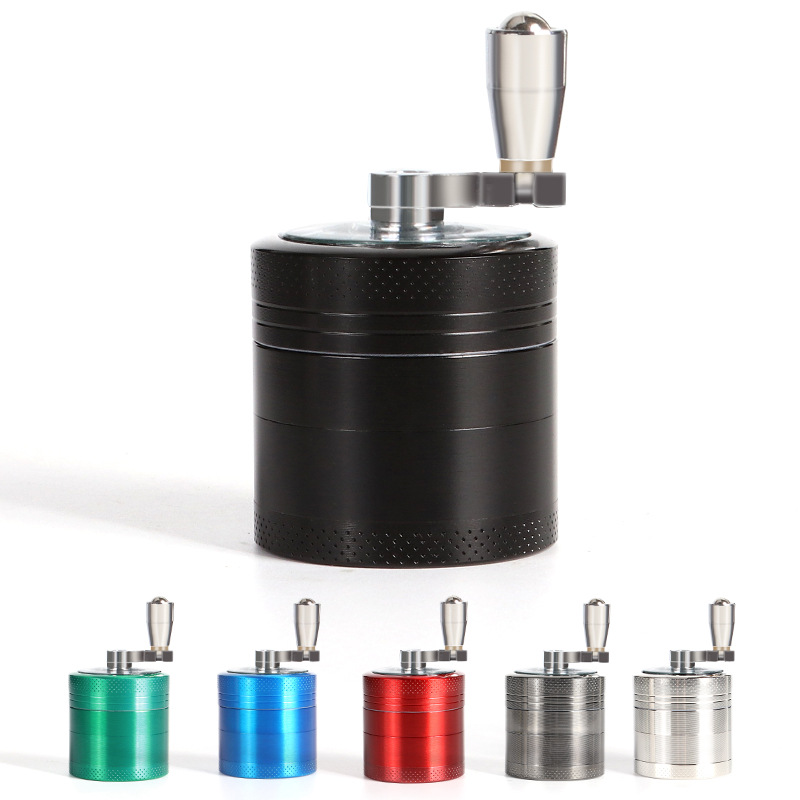 Cross-border hot sale 40mm zinc alloy four-layer hand cigarette grinder grinder metal with handle grinder smoking set