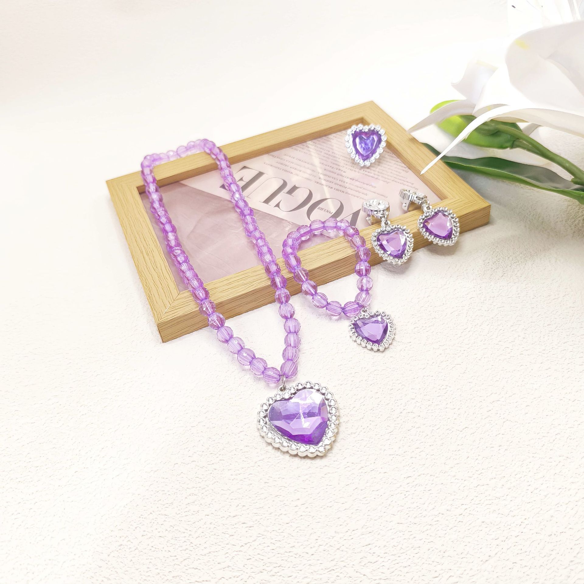 Frozen Love Gemstone Children's Necklace Girls Necklace Children's Ring Children's Ear Clip Children's Jewelry Set