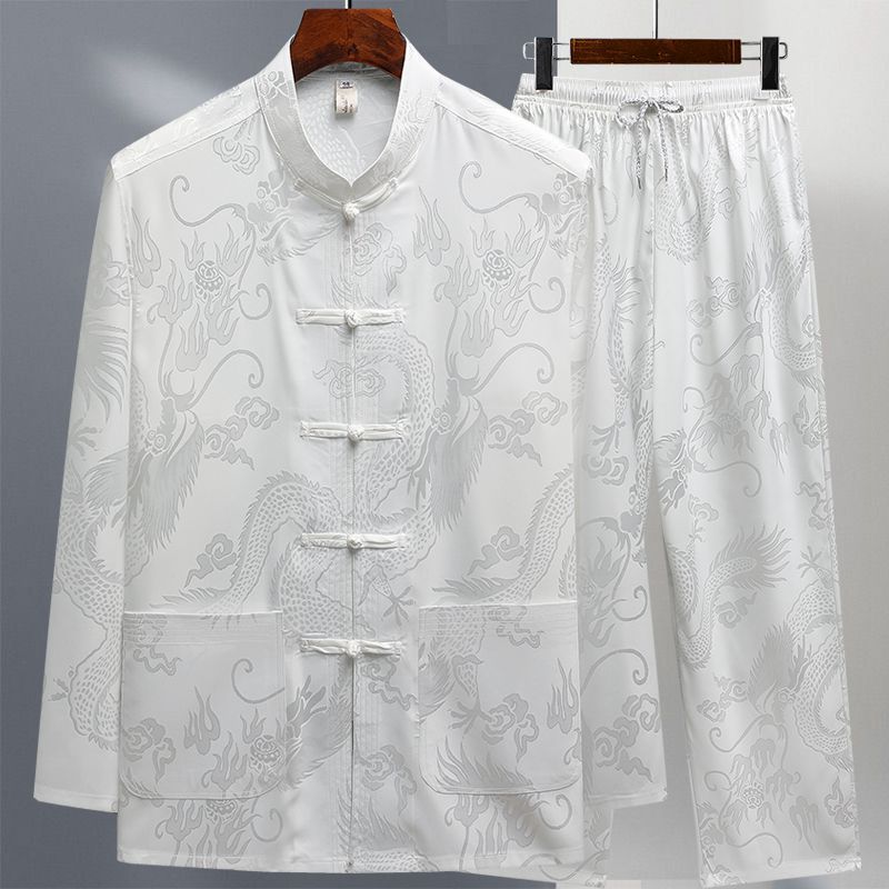 Костюм Тан для мужчин из льняного шелка с длинным рукавом весной и летом ретро стиль ханьфу для папы пожилого человека утренние упражнения тайцзи