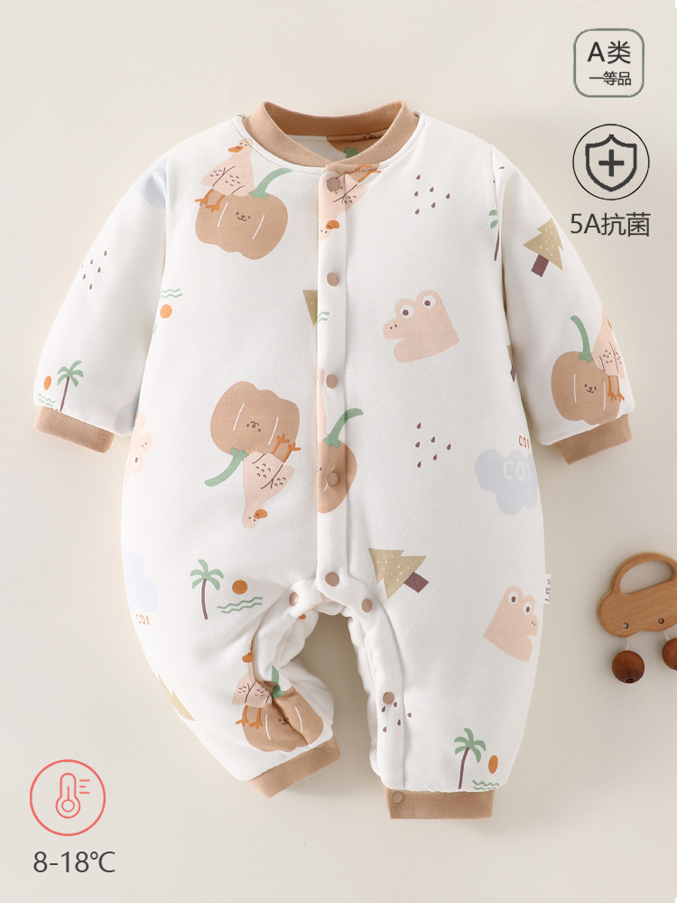 Winter baby jumpsuit cotton-padded three-layer warm thickened newborn clothes Class A pure cotton baby's kayak climbing clothes