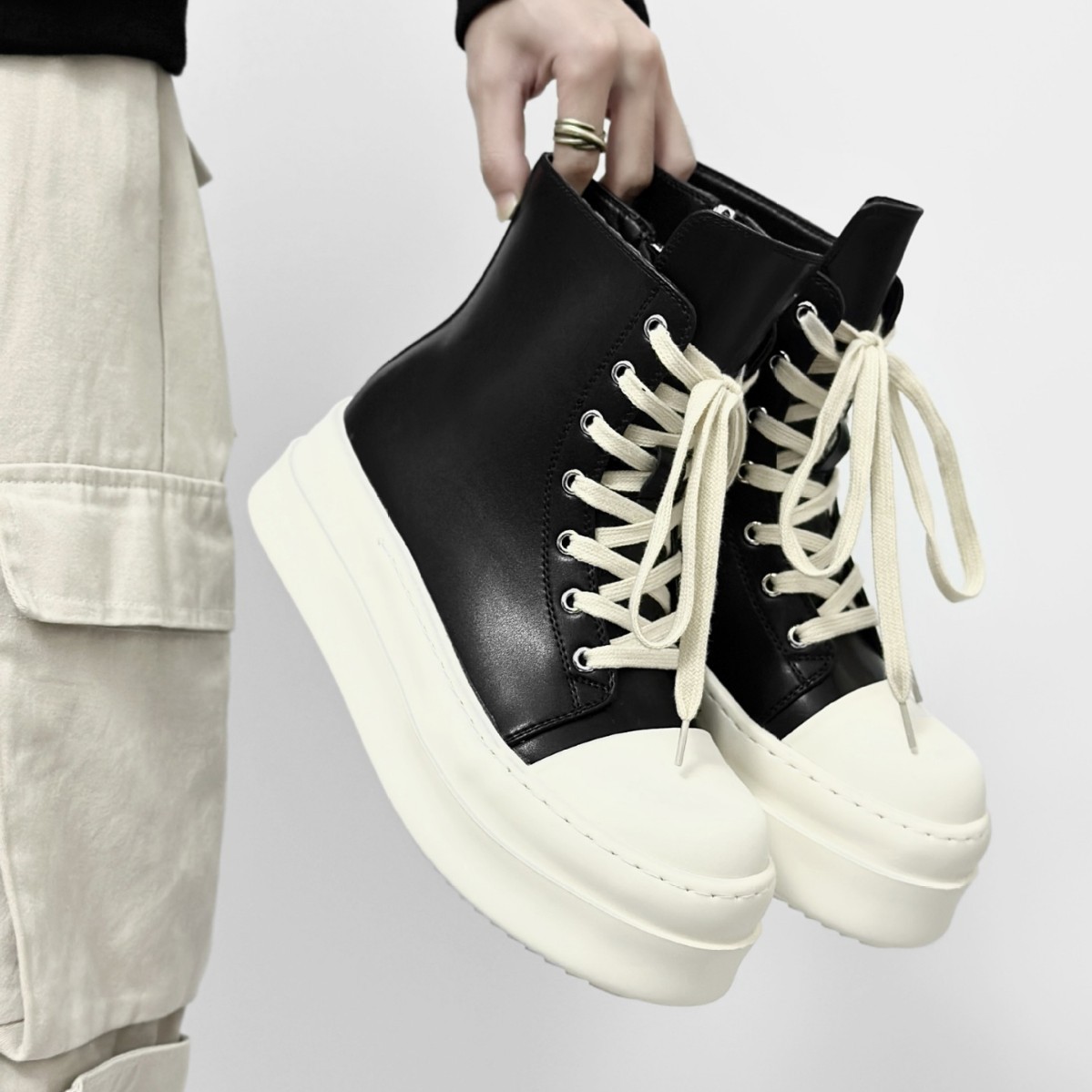 Elevated High Platform High-top Board Shoes Men's Zipper Couple's Canvas Martin Boots American Style High Street Motorcycle Derby Boots for Women