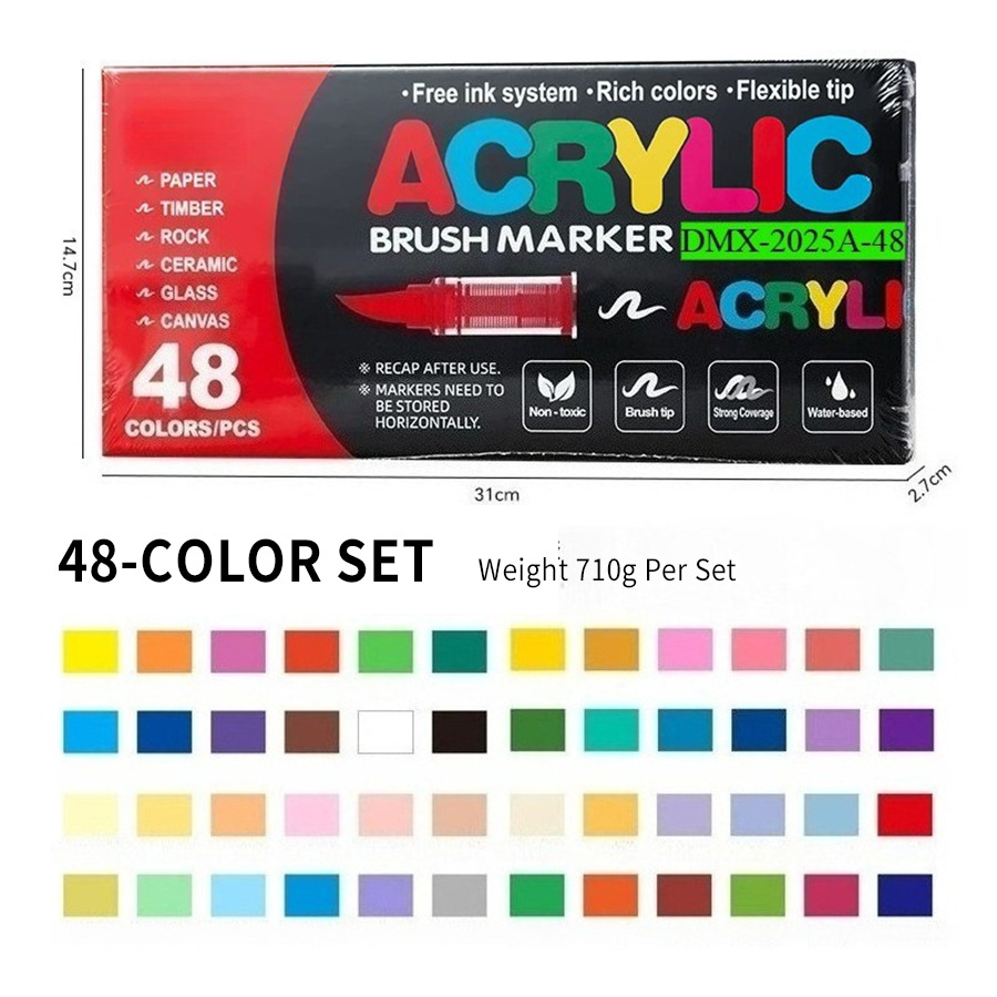 Cross-Border Direct Liquid Acrylic Marker Soft Tip DIY Graffiti Professional Brush 24 Colors 48 Colors Free Press Set
