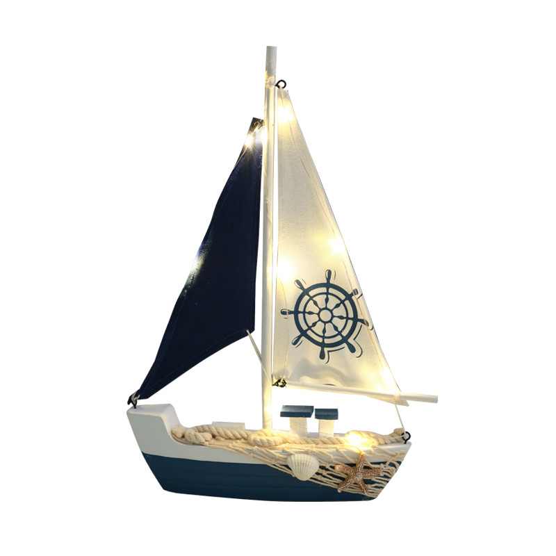 Mediterranean Style Creative Home Decoration Furnishings Wooden Sailboat Model Small Ornaments Handicraft Wooden Boat Boat