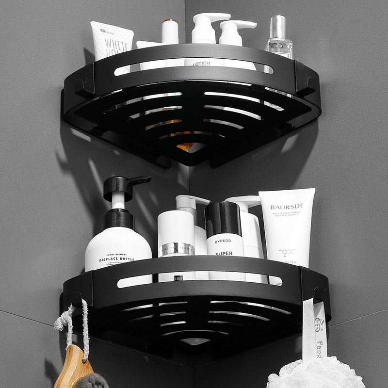 304 stainless steel bathroom tripod rack non-perforated toilet corner shelf wall-mounted black storage rack
