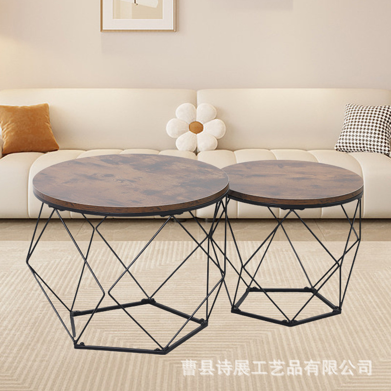 in stock Country Vintage Sofa Side Table Round Coffee Table Open Storage Coffee Table Side Table Wrought Iron Small Table