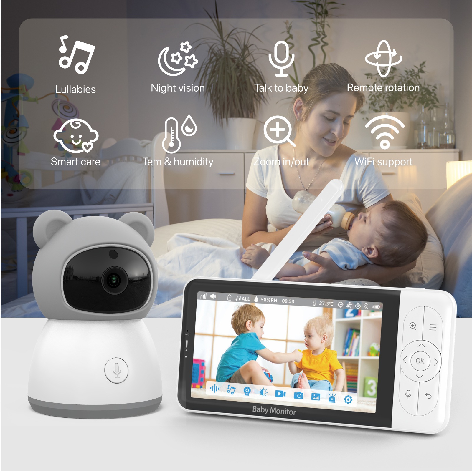 WIFI dual mode graffiti scheme 5 inch HD baby monitor monitor monitor monitor baby monitor