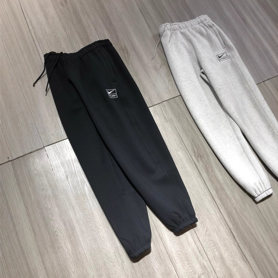 Nkxstty Joint Retro Fairy Pure Color Logo Embroider Fleece-Lined Thickeneded Brushed Leggings Sweatpants Pants Couple