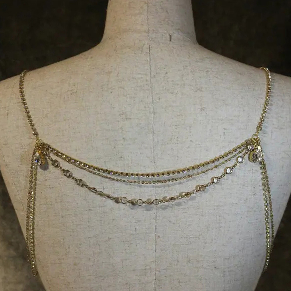 Cross-Border fashion accessories multi-layer rhinestone shoulder chain simple dress water drop back chain body chain female body chain