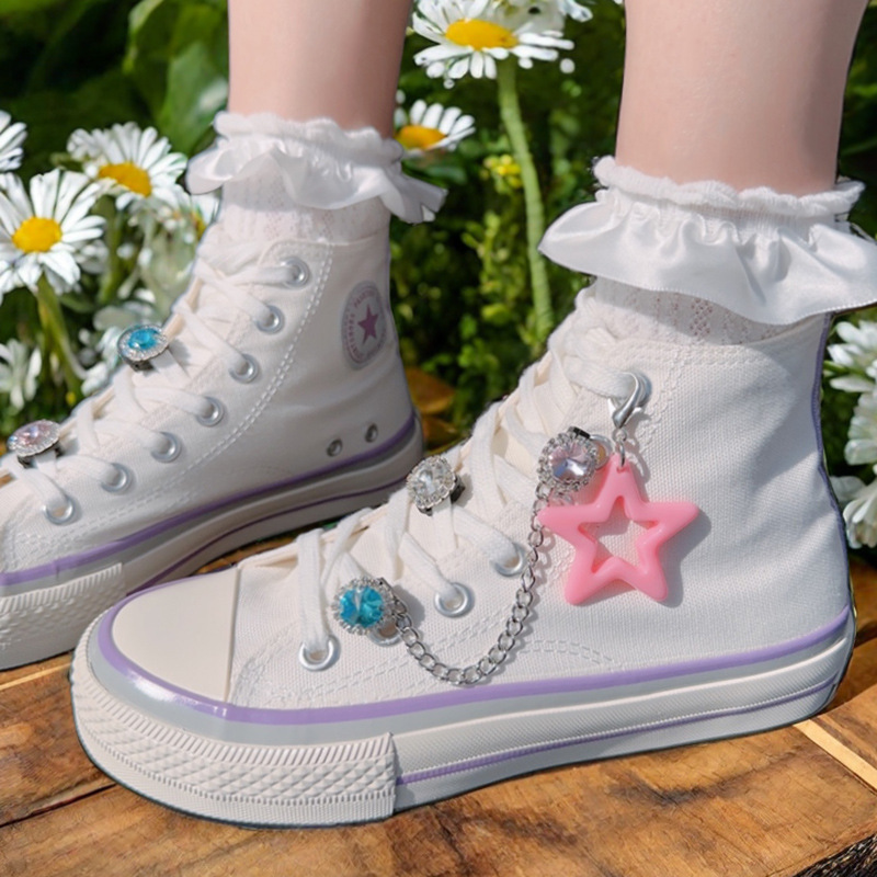 Dopamine Diamond-embedded stainless steel chain shoe buckle light luxury all-match canvas shoes removable shoe clip ins style shoe accessories