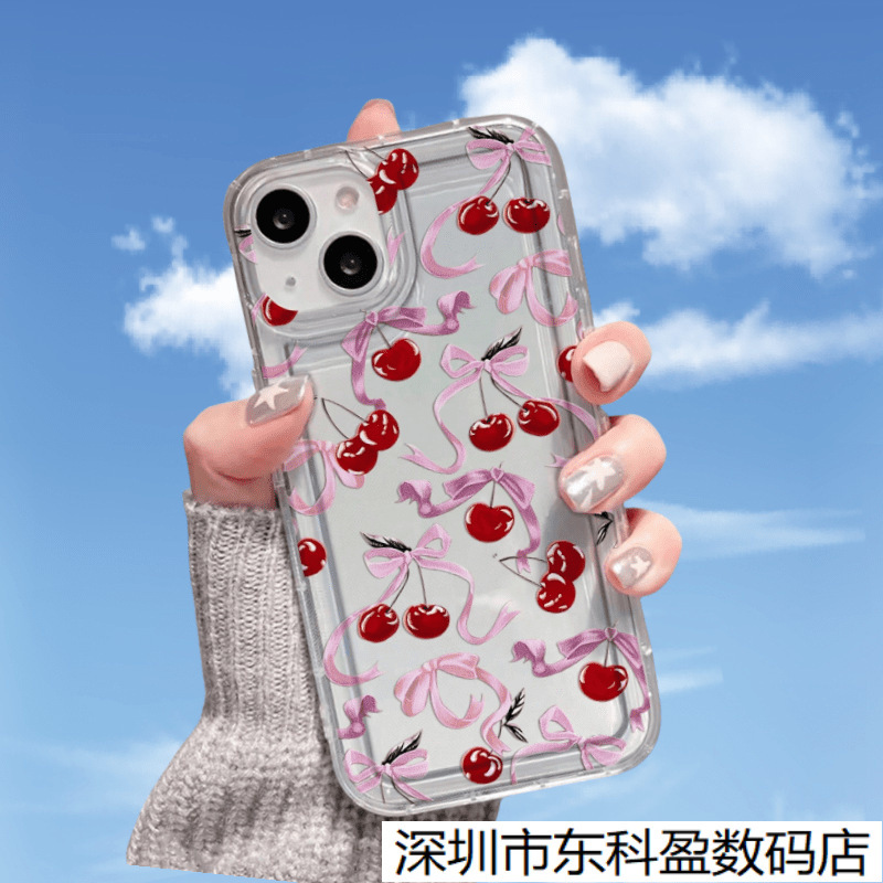 Чехол для мобильного телефона Bow Cherry, подходит для Apple 17Pro, полностью закрывающий, 16Promax, доступная роскошь, 13 стильный, 12P мягкий