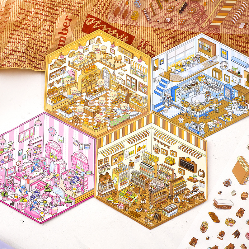 Storage landscape stickers 3D three-dimensional cabin storage house stickers collage miniature landscape handmade DIY stickers