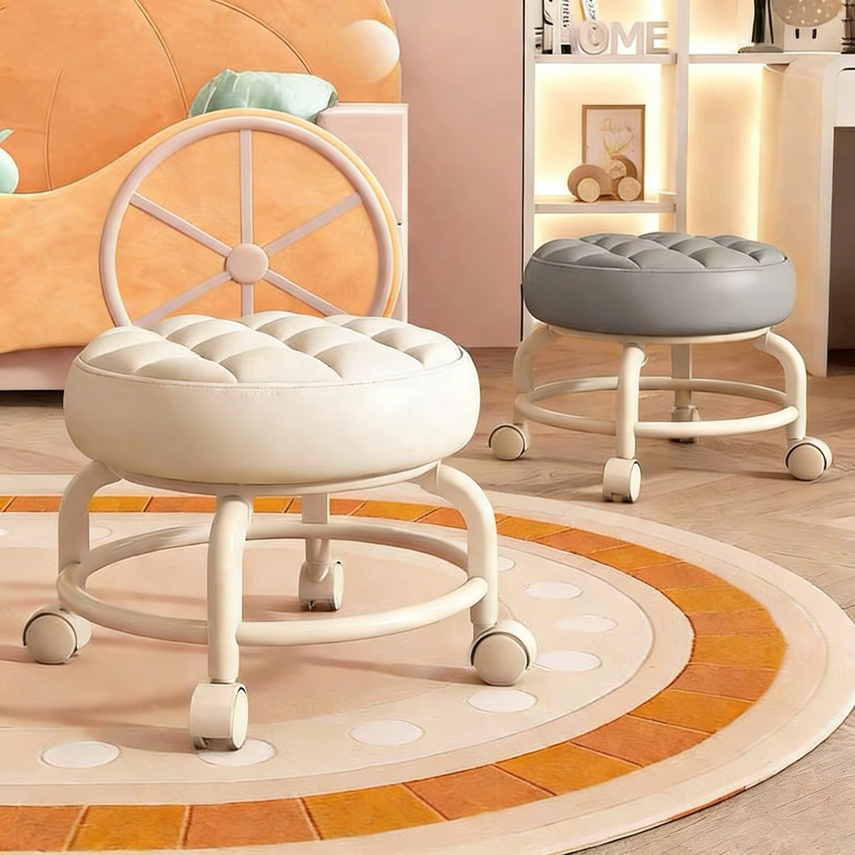 Низкий стул для дома с колесами, популярный, для смены обуви