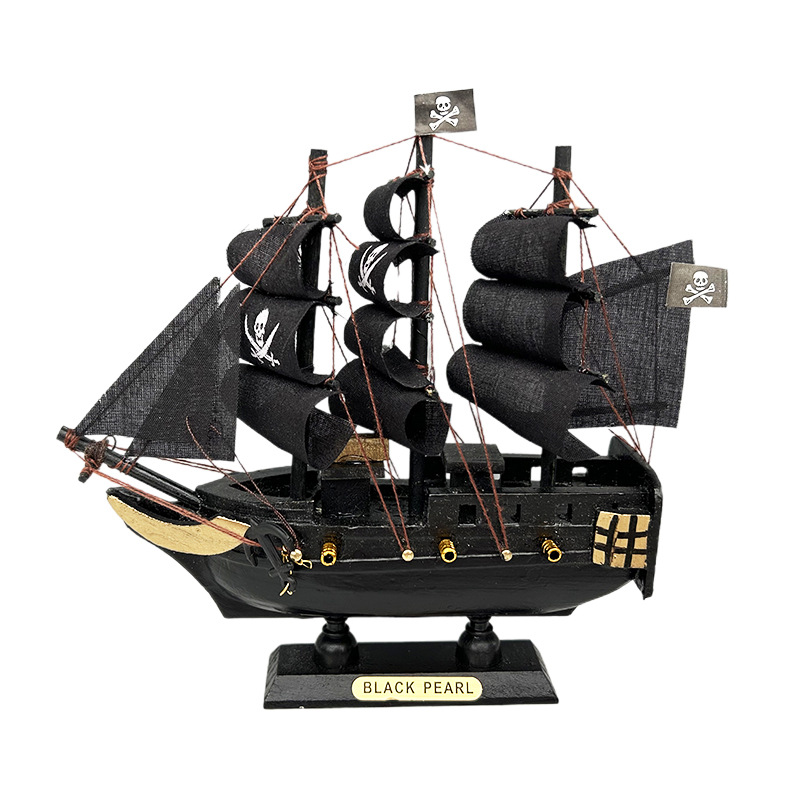 Black Pearl Caribbean Pirate Ship Model Craft Wooden Ship Solid Wood Sailing Ship Vintage Ornament Solid Wood Craftsmanship
