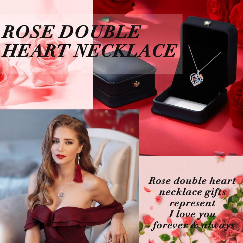 Iefil Rose Heart Necklace Gifts for Wife Women - 925 Sterling