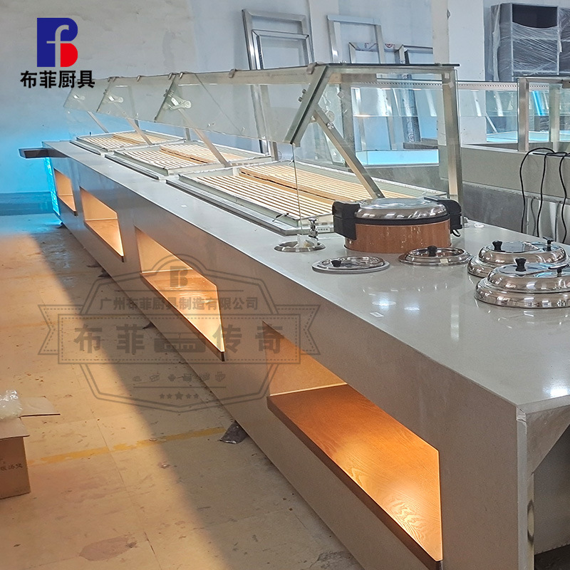 Manufacturer Designs and Customizes Hotel Catering Export to the United States Luminous Crystal Cabinet Body Hot and Cold Combination Dining Table