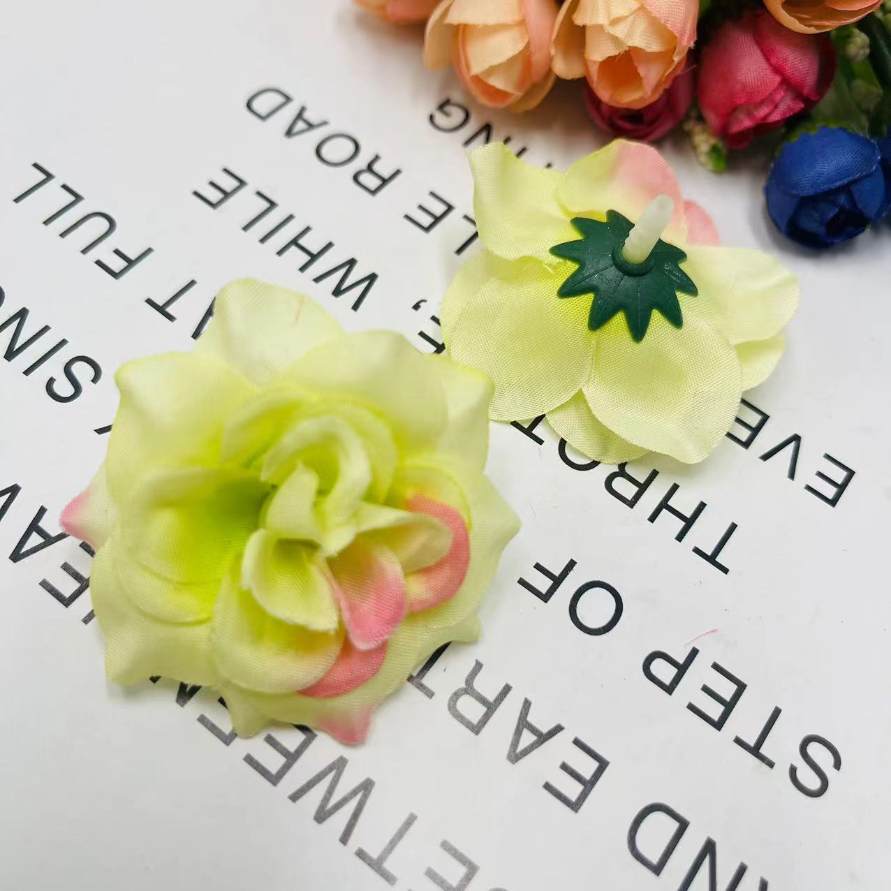 Simulation 5.5cm pointed small Chinese rose flower head diy handicraft gift box decoration fake flower silk cloth rose head