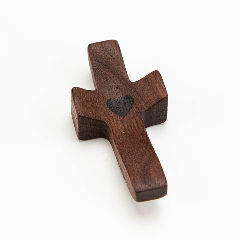 Wooden Cross Black Walnut Hand-Held Thumb Cross in Stock Wholesale for Church Easter Christmas