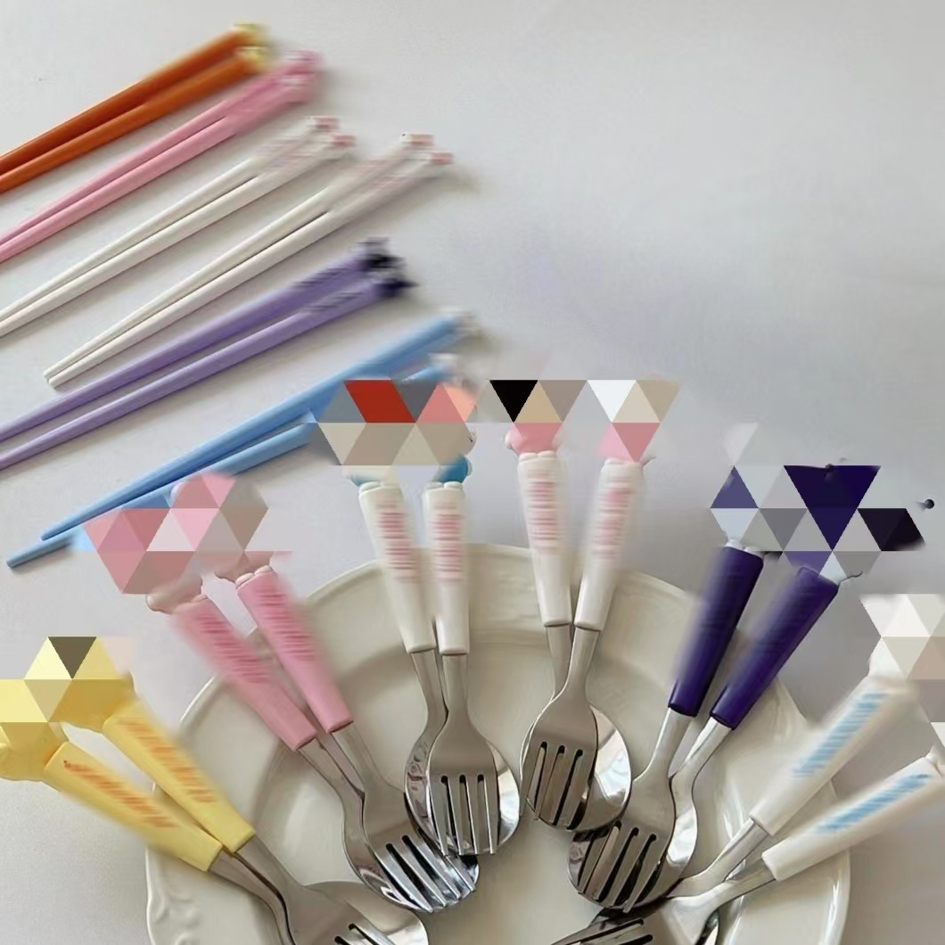 Stainless Steel Portable Tableware suit Cute Cartoon Children's Tableware Student Outdoor Travel Spoon Fork Two-piece Set