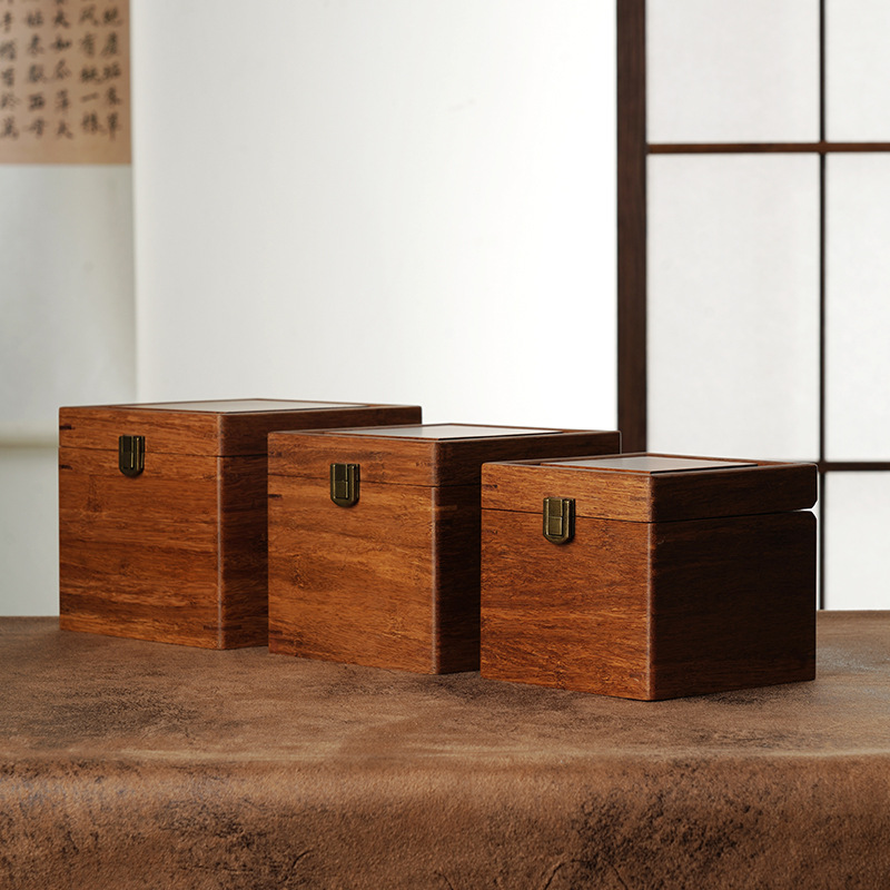 Bronze Buckle Heavy Bamboo Box Purple Sand Single Pot Tea Cup Packaging Empty Box Cultural Toy Hand-Made Antique Built Gift Box