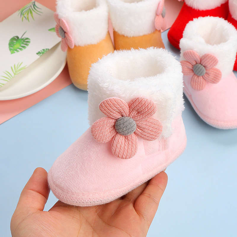 Cute Princess Baby Shoes Soft Bottom Winter 0-12 Months Baby Toddler Men's and Women's Fleece Cotton Socks Shoes