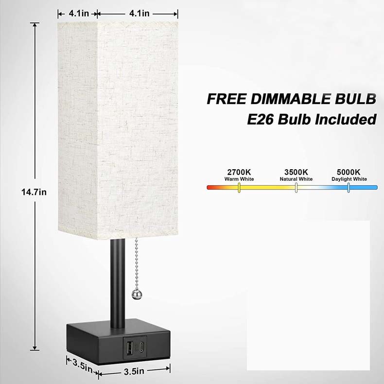 Cross-border exclusive for Amazon linen 90 square table lamp zipper switch three-color temperature variable light A C USB charging