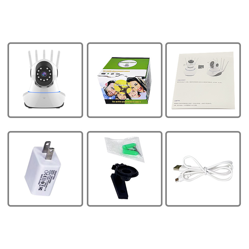 Cross-Border Popular Bald-Head Strong Five-Antenna Wifi Home Camera with High-Definition Night Vision and 360-Degree Rotation for Remote Monitoring