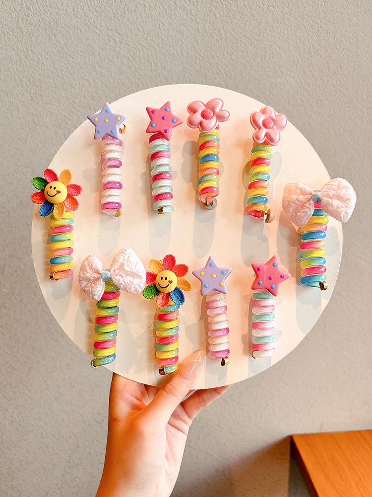 Girls' Hair Tie Children's Little Star Bubble Braid Hair Ring 2025 New Braiding Tool High Ponytail Telephone Wire Hair Accessory